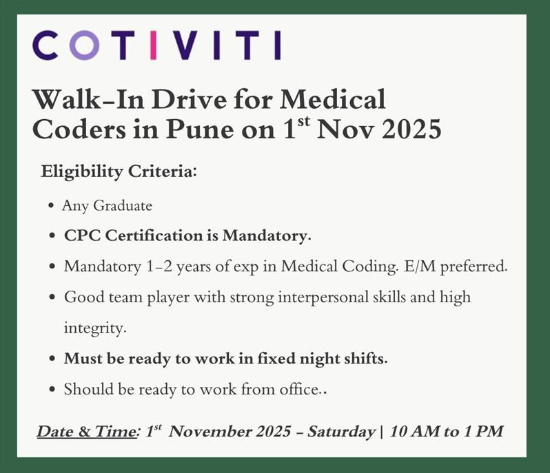 Cotiviti – Walk-In Drive for Medical Coders in Pune on 1st November 2025