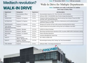 Poly Medicure Ltd. – Walk-In Drive for Multiple Departments | 09th November 2025