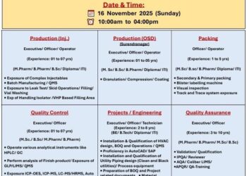 Emcure Pharmaceuticals Ltd. – Walk-In Interview for Multiple Departments on 16 November 2025