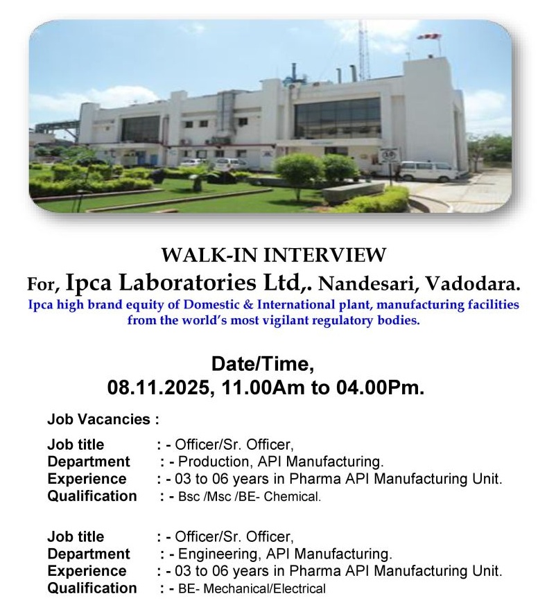 Ipca Laboratories Ltd. – Walk-In Interview on 8th November 2025