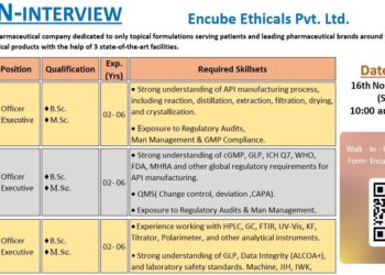 Encube Ethicals Pvt. Ltd – Walk-In Interview for Multiple Departments on 16th November 2025