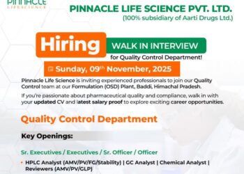 Pinnacle Life Science Pvt. Ltd. – Walk-In Interview for Quality Control Department on 09th November 2025
