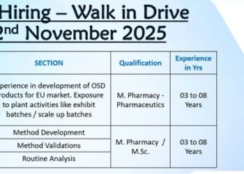 Aurobindo Pharma Limited – Walk-in Drivefor Formulation R&D & Analytical R&D Departments on 22nd November 2025