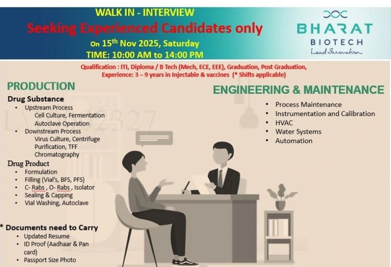 Bharat Biotech International Ltd. – Walk-In Interview on 15th November 2025