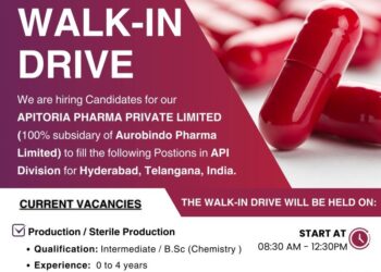 Apitoria Pharma Private Limited – Walk-In Drive on 8th November 2025