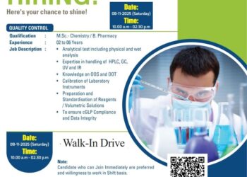 Medreich Limited – Walk-In Drive for Quality Control Department on 8th November 2025