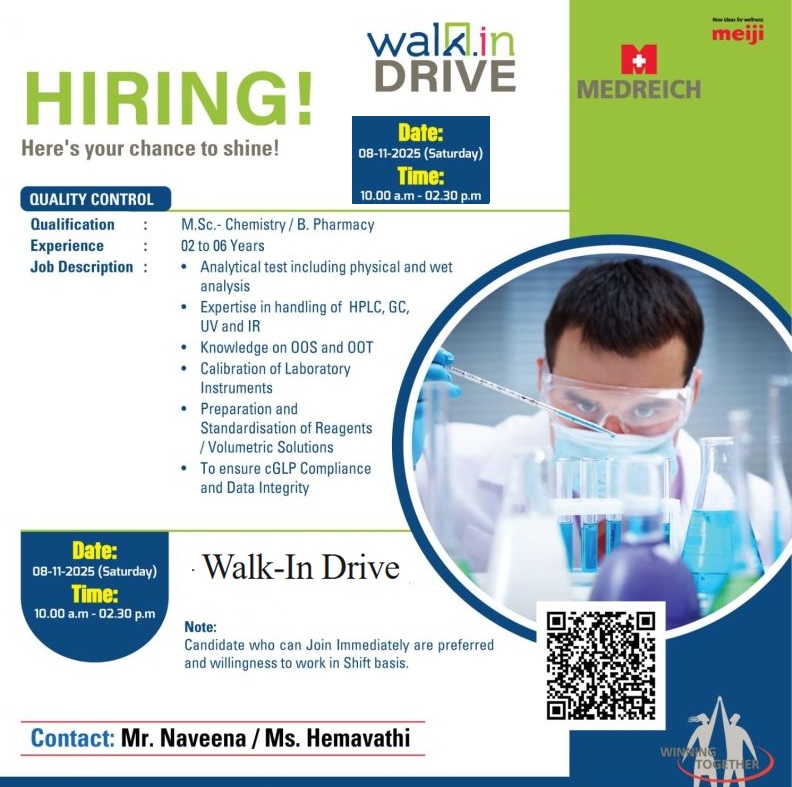 Medreich Limited – Walk-In Drive for Quality Control Department on 8th November 2025