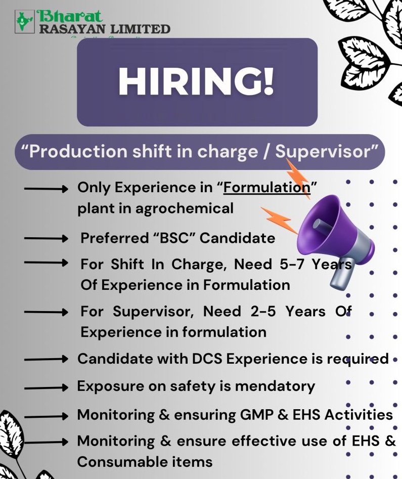 Bharat Rasayan Limited – Hiring for Production ||