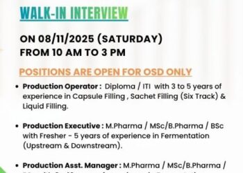 Elmed Life Sciences Pvt. Ltd. – Walk-In Interview for OSD Production Department on 8th November 2025