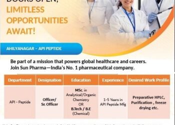 SUN PHARMA – Peptide Hiring Drive (API Division) |