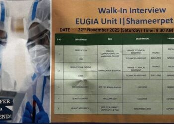 Eugia Pharma – Walk-In Interview for Multiple Departments on 22nd November 2025