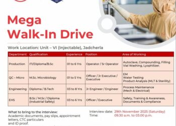 Hetero Labs Limited – Mega Walk-In Drive For Multiple Department on 29th November 2025
