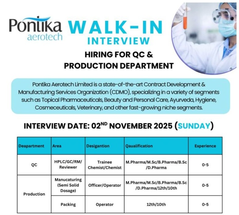 Ponika Aerotech Limited – Walk-In Interview for Freshers & Experienced Candidates on 02nd November 2025
