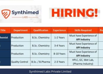 Synthimed Labs Private Limited – Hiring for Production & Quality Control Departments