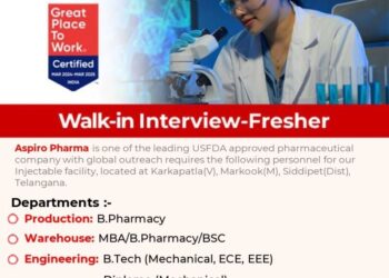 Aspiro Pharma – Walk-in Interview for Freshers (Production / Warehouse / Engineering) on 21st November 2025