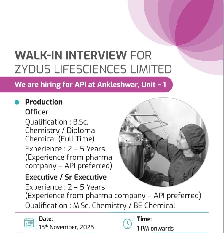 Zydus Lifesciences Limited – Walk-In Interview on 15th November 2025