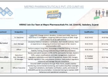 Mepro Pharmaceuticals – Hiring Drive for QC, QA & Regulatory Affairs || Apply Now