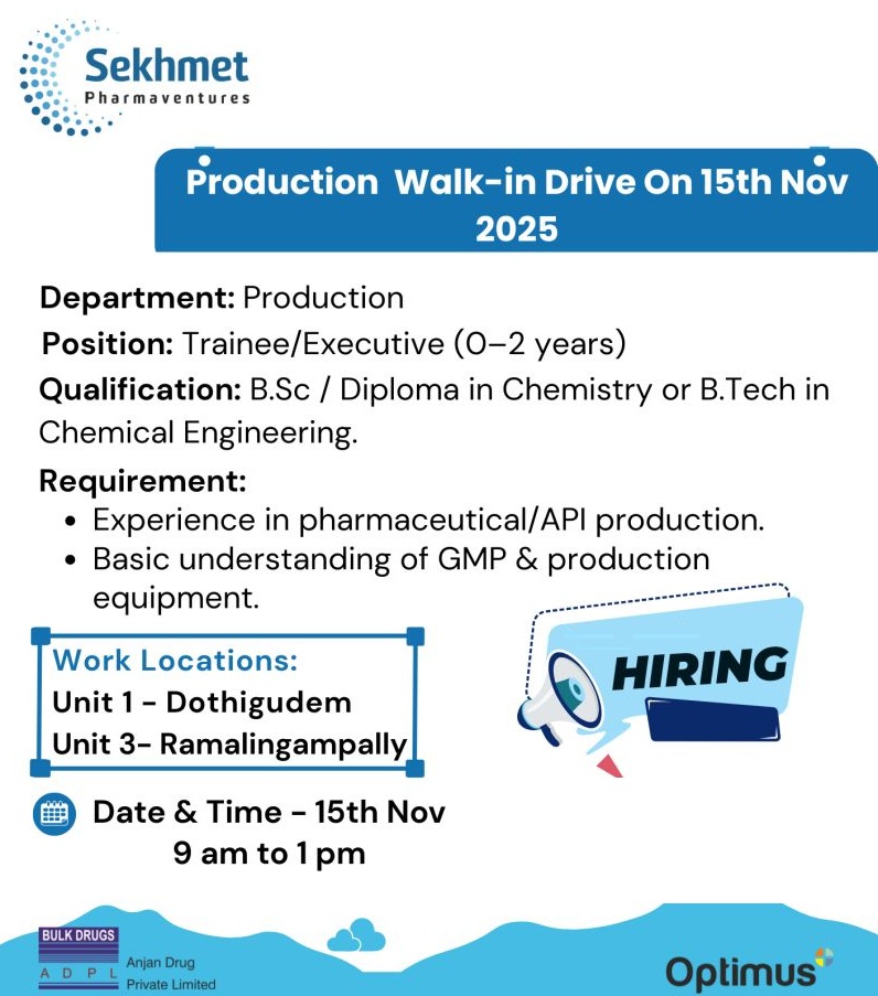 Sekhmet Pharmaventures – Walk-In Drive for Freshers on 15th November 2025