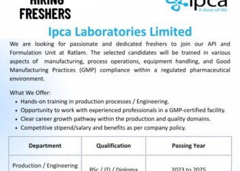 Ipca Laboratories Limited – Hiring Freshers |