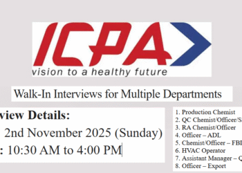 ICPA Health Products Ltd – Walk-In Interviews for Multiple Departments on 2nd November 2025