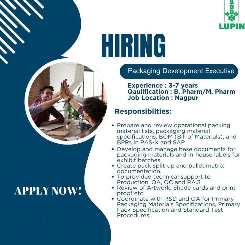 Lupin Limited – Hiring for Packaging Development Executive |