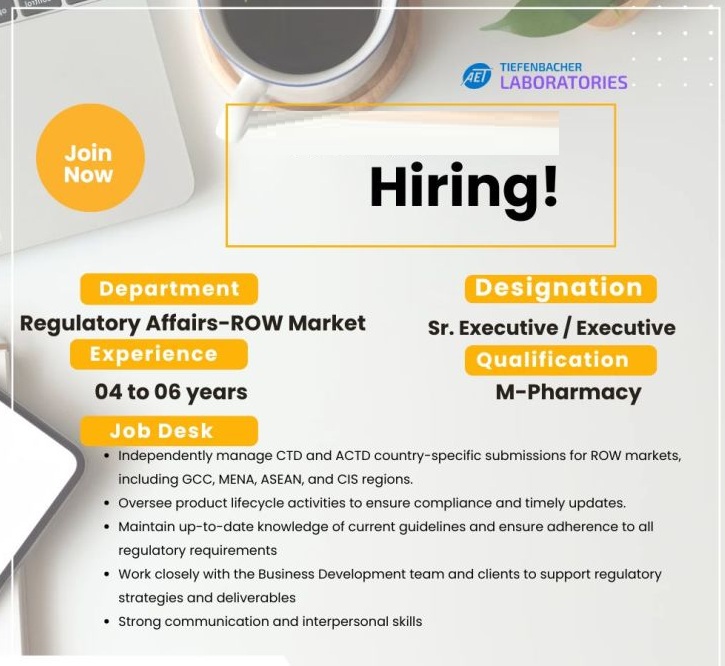 Tiefenbacher Laboratories – Hiring for Regulatory Affairs |