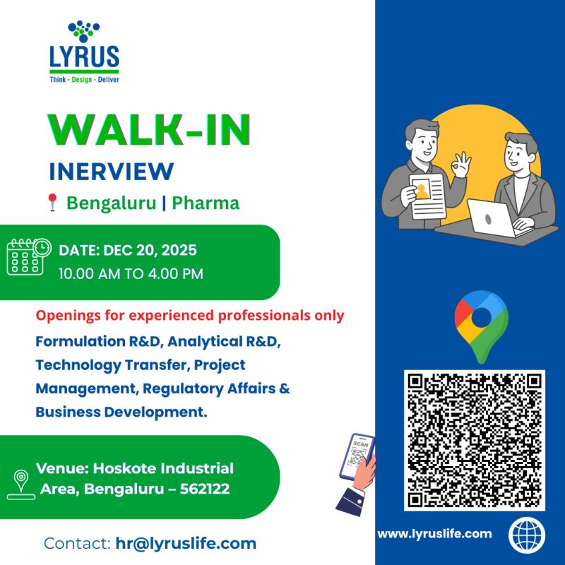 Lyrus Life Sciences – Walk-In Interview For R&D, Regulatory & Business Departments on 20 December 2025
