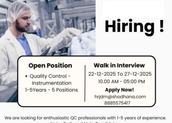 Shodhana Laboratories Pvt. Ltd – Walk-In Interview For Quality Control Instrumentation on 22 to 27 December 2025