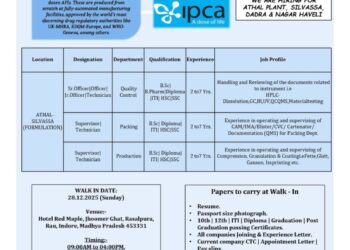 Ipca Laboratories Ltd – Walk-In Interview For Multiple Departments on 28 December 2025