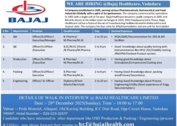 Bajaj Healthcare Limited – Walk-In Interview For Multiple Departments on 28 December 2025