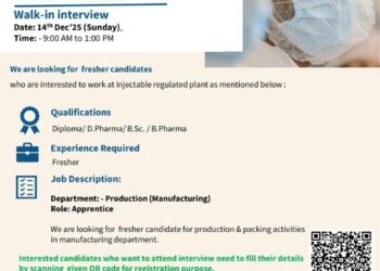 Amneal Pharmaceuticals Walk-In Interview for Freshers – Production Apprentice | 14 December 2025