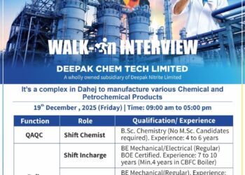 Deepak Chem Tech Limited – Walk-In Interview For Multiple Departments on 19 December 2025