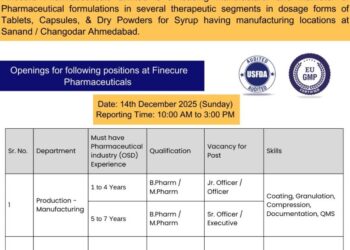 Finecure Pharmaceuticals Limited – Walk-In Interview For Production & Quality Control on 14 December 2025