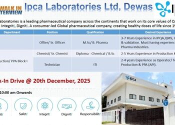 Ipca Laboratories Ltd. – Walk-In Interview For QA & Production (API) on 20 December 2025