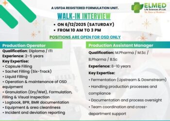 ELMED Life Sciences Pvt. Ltd. Walk-In Interview for OSD Unit on 06 December 2025