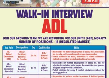 UNISON PHARMACEUTICALS PVT. LTD – Walk-In Interview for ADL Department on 7th December 2025