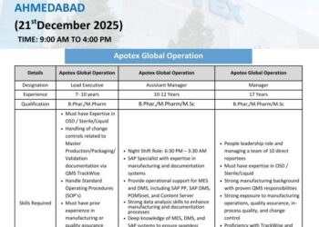 Apotex Global Operation – Walk-In Drive For Manufacturing & Operations Roles on 20 & 21 December 2025
