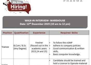 Anthea Pharma – Walk-In Interview for Warehouse Department on 12 December 2025