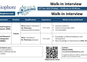 Biophore India Pharmaceuticals Pvt. Ltd. – Walk-In Interview For IPM & AR&D Trainee Positions on 19 December 2025