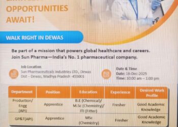 Sun Pharmaceutical Industries Ltd – Walk-In Interview For Apprentice (API) on 16 December 2025