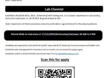 Bharat Rasayan Limited – Walk-In Interview For Production Supervisor & Lab Chemist on 17 December 2025