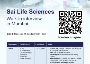 Sai Life Sciences – Walk-In Interview for DMPK, Process R&D & Particle Science and Engineering on 14th December 2025
