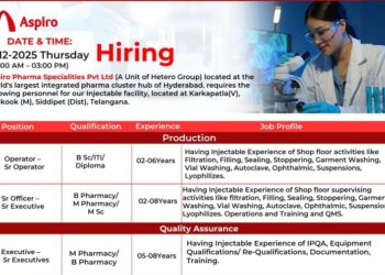 Aspiro Pharma Specialities Pvt Ltd – Walk-In Interview For Production & Quality Assurance on 11 December 2025