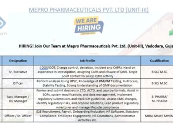 Mepro Pharmaceuticals Pvt. Ltd – Urgent Hiring For Multiple Departments || Apply Now