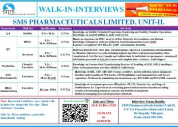 SMS Pharmaceuticals Limited – Walk-In Interview For Multiple Departments on 19 & 20 December 2025