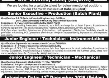 SRF Limited – Walk-In Interview For Production, Instrumentation & Mechanical on 12 December 2025
