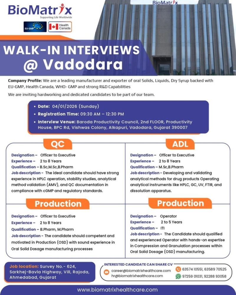 BioMatrix Healthcare – Walk-In Interview For Multiple Departments on 04 January 2026