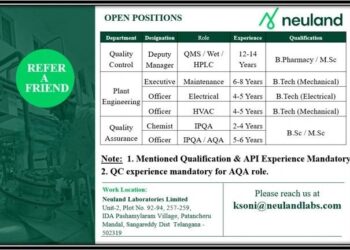 Neuland Laboratories Limited – Hiring For Quality Control, Quality Assurance & Engineering Roles | Apply Now