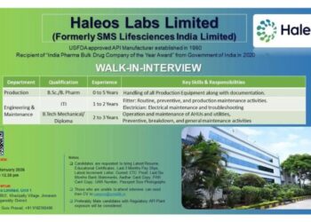 Haleos Labs Limited – Walk-In Interview For Production & Engineering Departments on 23 & 24 January 2026