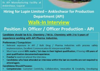 Lupin Limited – Walk-In Interview For Production Department (API) on 10 January 2026